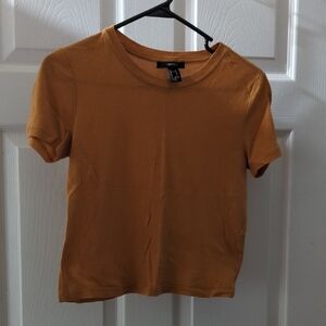 Forever 21 Mustard Yellow Fitted Crop Top Short Sleeve T-Shirt